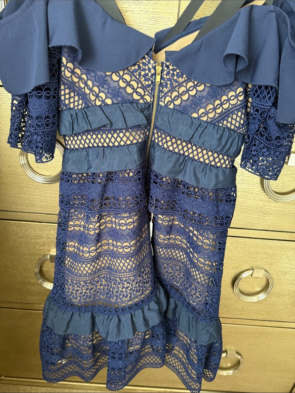 SELF PORTRAIT Women's Navy Lace Ruffle Dress - Picture 6 of 8